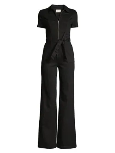 Shop Alice And Olivia Gorgeous Short-sleeve Flare Zip Jumpsuit In Night Fever