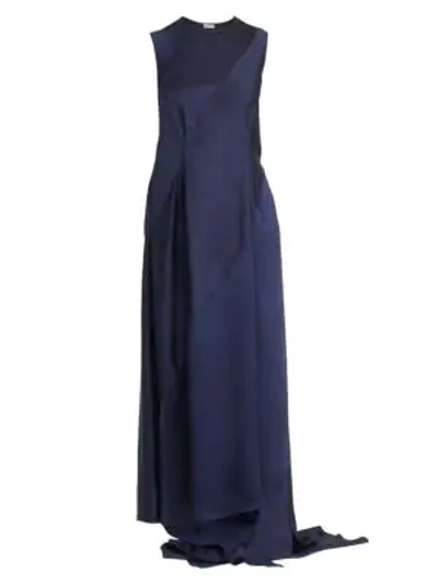 Shop Loewe Sleeveless Satin Maxi Dress In Navy Blue