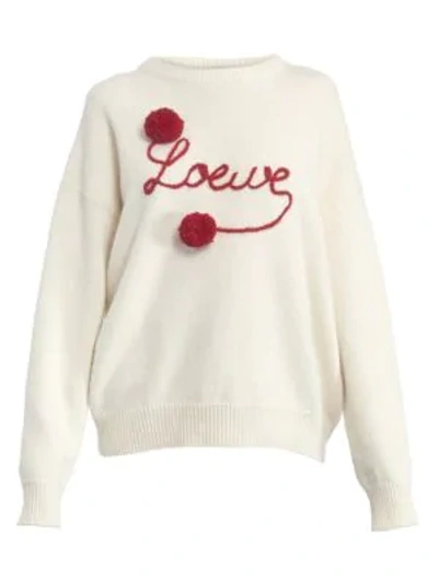 Shop Loewe Logo Script Wool Knit Sweater In White Red