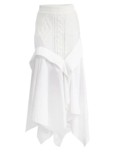 Shop Loewe Asymmetric Wool Knit Poplin Skirt In White