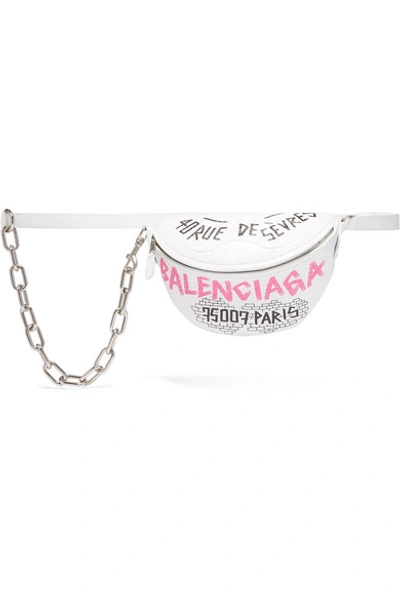 Shop Balenciaga Souvenir Xxs Aj Printed Textured-leather Belt Bag In White