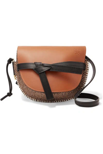 Shop Loewe Gate Small Leather And Tweed Shoulder Bag In Tan