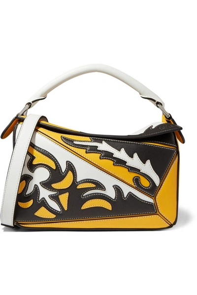 Shop Loewe Puzzle Small Paneled Leather Shoulder Bag In Yellow