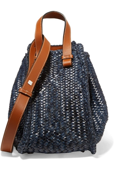 Shop Loewe Hammock Small Woven Leather Tote In Navy
