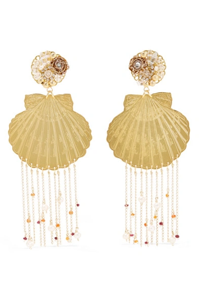 Shop Mercedes Salazar Tropics Gold-tone, Resin, Crystal And Faux Pearl Clip Earrings