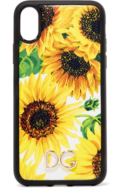 Shop Dolce & Gabbana Floral-print Textured-leather Iphone X And Xs Case In Yellow