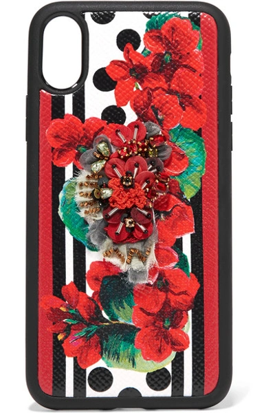 Shop Dolce & Gabbana Embellished Textured-leather Iphone X Case In Red