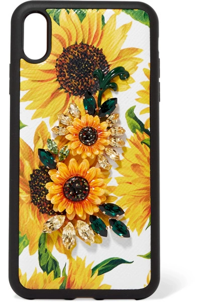 Shop Dolce & Gabbana Embellished Floral-print Textured-leather Iphone Xs Max Case In Yellow