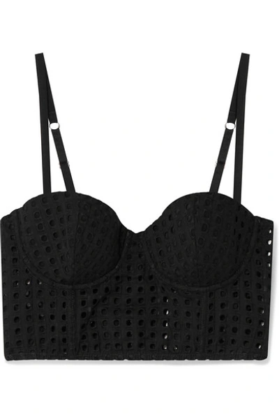Fleur Du Mal Broderie Anglaise Cotton-voile Bustier Top In Black