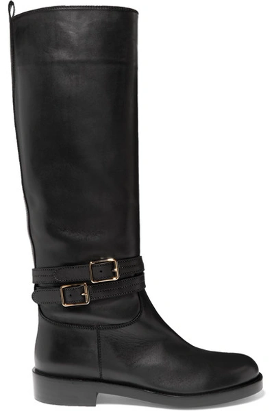 Shop Gianvito Rossi Buckled Leather Knee Boots In Black