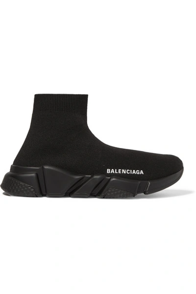 Shop Balenciaga Speed Logo-print Stretch-knit High-top Sneakers In Black