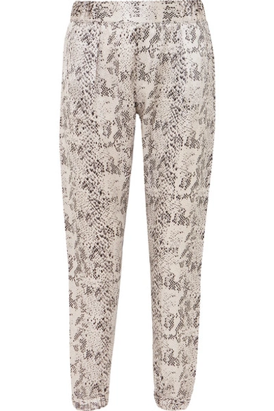 Shop Atm Anthony Thomas Melillo Snake-print Silk-charmeuse Track Pants In Gray