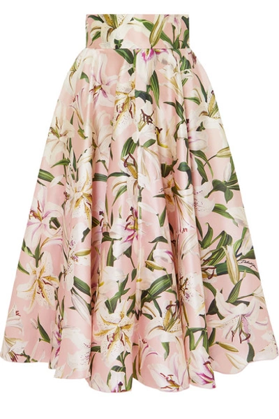 Shop Dolce & Gabbana Floral-print Silk-satin Midi Skirt In Pink