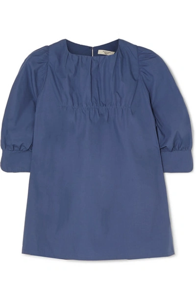 Shop Atlantique Ascoli Ruched Cotton-poplin Blouse In Blue