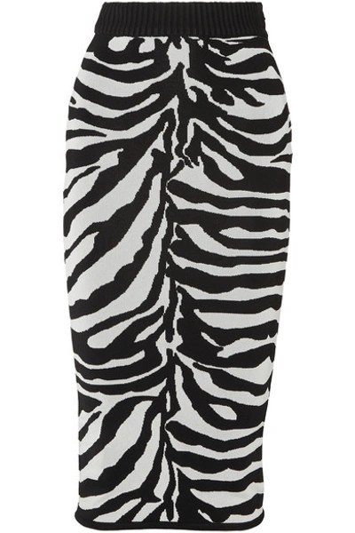 Shop Herve Leger Zebra-intarsia Knitted Midi Skirt In Black