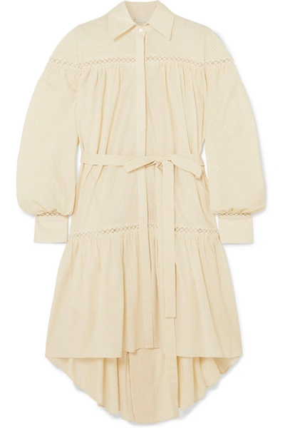 Shop Arje Bea Crochet-trimmed Striped Cotton And Silk-blend Dress In Beige