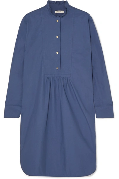 Shop Atlantique Ascoli Ruffled Gathered Cotton-poplin Dress In Blue