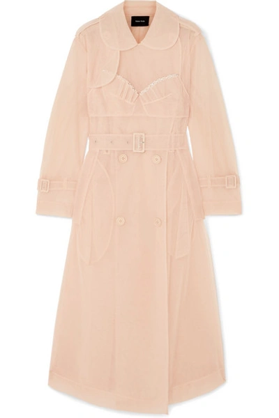 Shop Simone Rocha Ruffled Embellished Tulle Trench Coat In Neutral