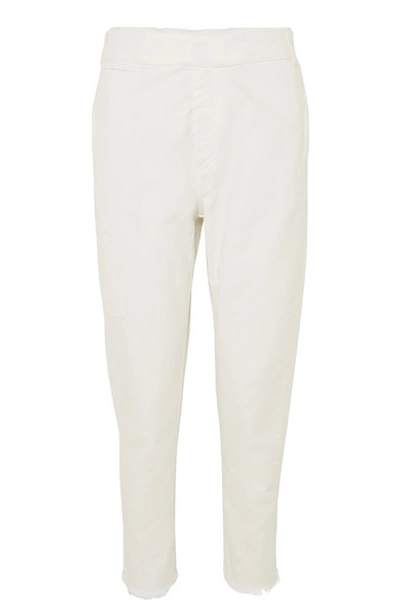 Shop Haider Ackermann Frayed Cotton-twill Slim-leg Pants In Ivory