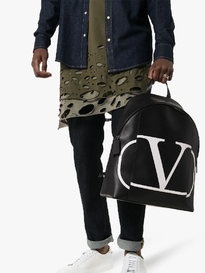 Shop Valentino Black Garavani V Logo Backpack