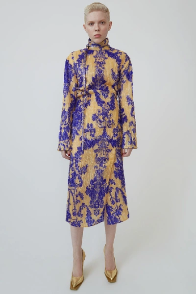 Shop Acne Studios Floral-print Midi Dress Beige/blue