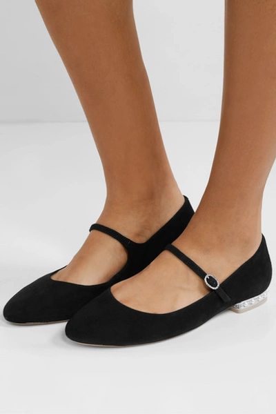 Shop Sophia Webster Toni Crystal And Faux Pearl-embellished Suede Mary Jane Ballet Flats In Black