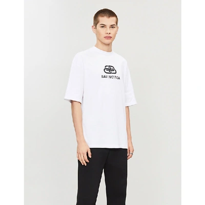 Shop Balenciaga Logo-print Cotton-jersey T-shirt In Off White