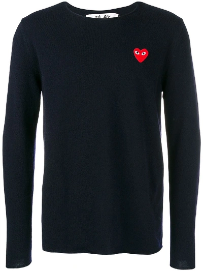 Shop Comme Des Garçons Play Heart Logo Patch Sweater In Blue