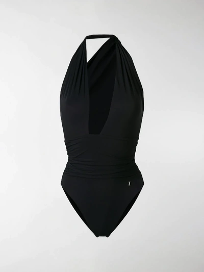 Shop Saint Laurent Plunging Neck Swimsuit In Black