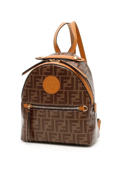 Shop Fendi Ff Monogram Print Backpack In Brown