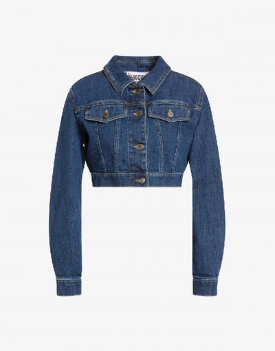 Shop Moschino Teddy Bear Embroidery Denim Jacket In Dark Denim