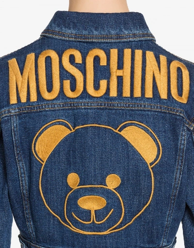 Shop Moschino Teddy Bear Embroidery Denim Jacket In Dark Denim