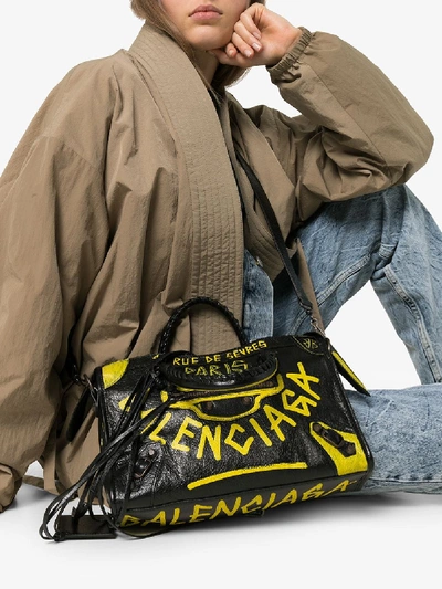 Shop Balenciaga Black Small City Graffiti Shoulder Bag