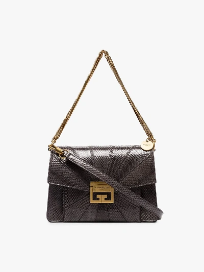 Shop Givenchy Grey Gv3 Small Snakeskin Shoulder Bag