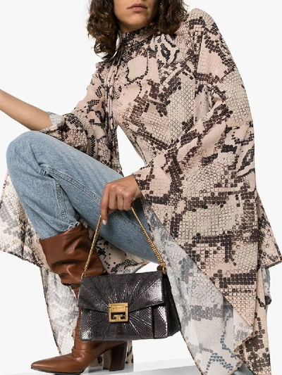 Shop Givenchy Grey Gv3 Small Snakeskin Shoulder Bag