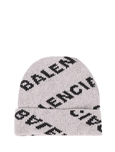 Shop Balenciaga Grey Logo Beanie In Grigio/nero