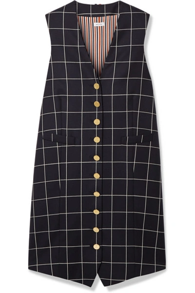 Shop Thom Browne Grosgrain-trimmed Checked Wool-twill Mini Dress In Navy