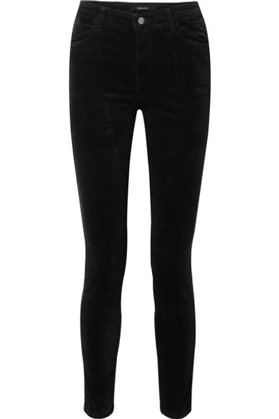 Shop J Brand Maria Cotton-blend Velvet Skinny Pants In Black