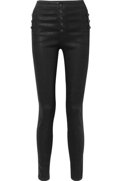 Shop J Brand Natasha Coated High-rise Skinny Jeans In Black