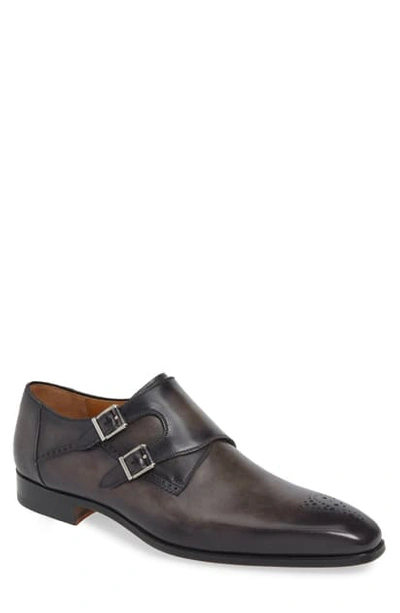 Shop Magnanni Derek Double Monk Strap Shoe In Grey Leather