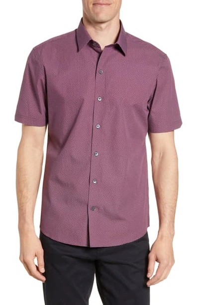 Shop Zachary Prell Dieng Regular Fit Microprint Short Sleeve Button-up Shirt In Red