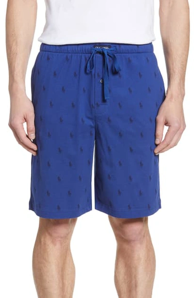 Shop Polo Ralph Lauren Pony Print Lounge Shorts In Blue