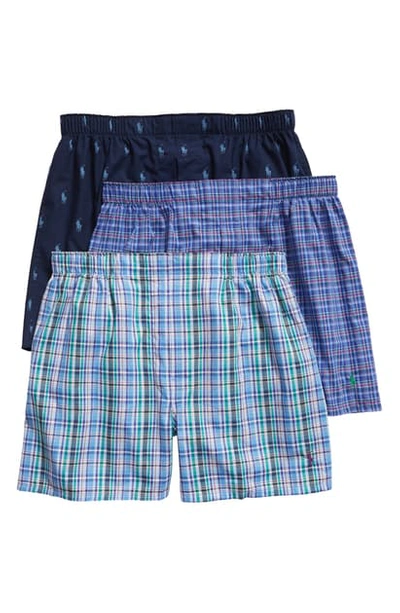 Shop Polo Ralph Lauren 3-pack Woven Boxers In Cruise Navy/ Blue Plaid Multi