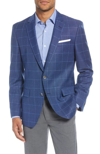 Shop Hugo Boss Hutsons Trim Fit Windowpane Wool Sport Coat In Blue