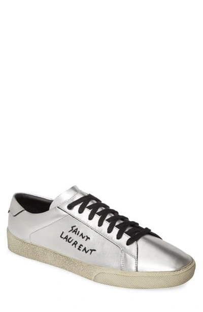 Shop Saint Laurent Low Top Sneaker In Silver/ Nero