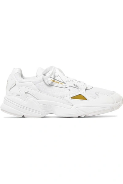 Shop Adidas Originals Falcon Leather And Mesh Sneakers In White