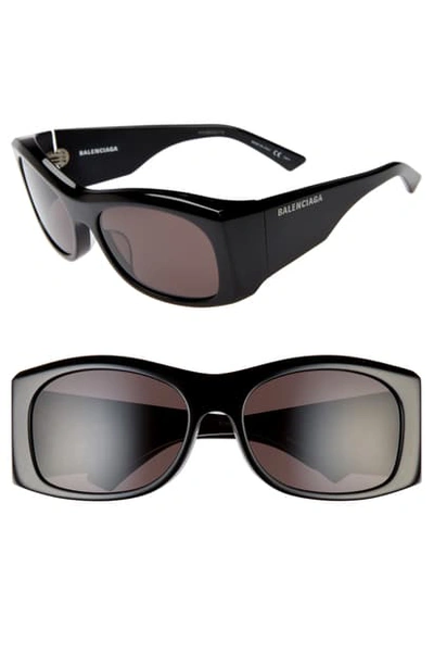 Shop Balenciaga 59mm Rectangular Sunglasses - Shiny Black/ Grey