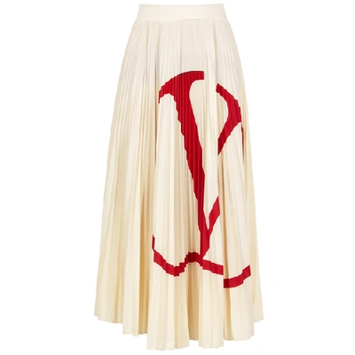 Shop Valentino Cream Logo-print Jersey Midi Skirt In Ivory