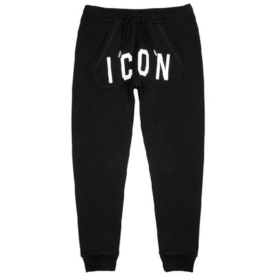 Shop Dsquared2 Icon Print Black Cotton-jersey Sweatpants