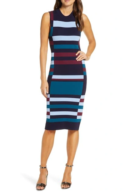 Shop Vince Camuto Colorblock Sweater Dress In Navy